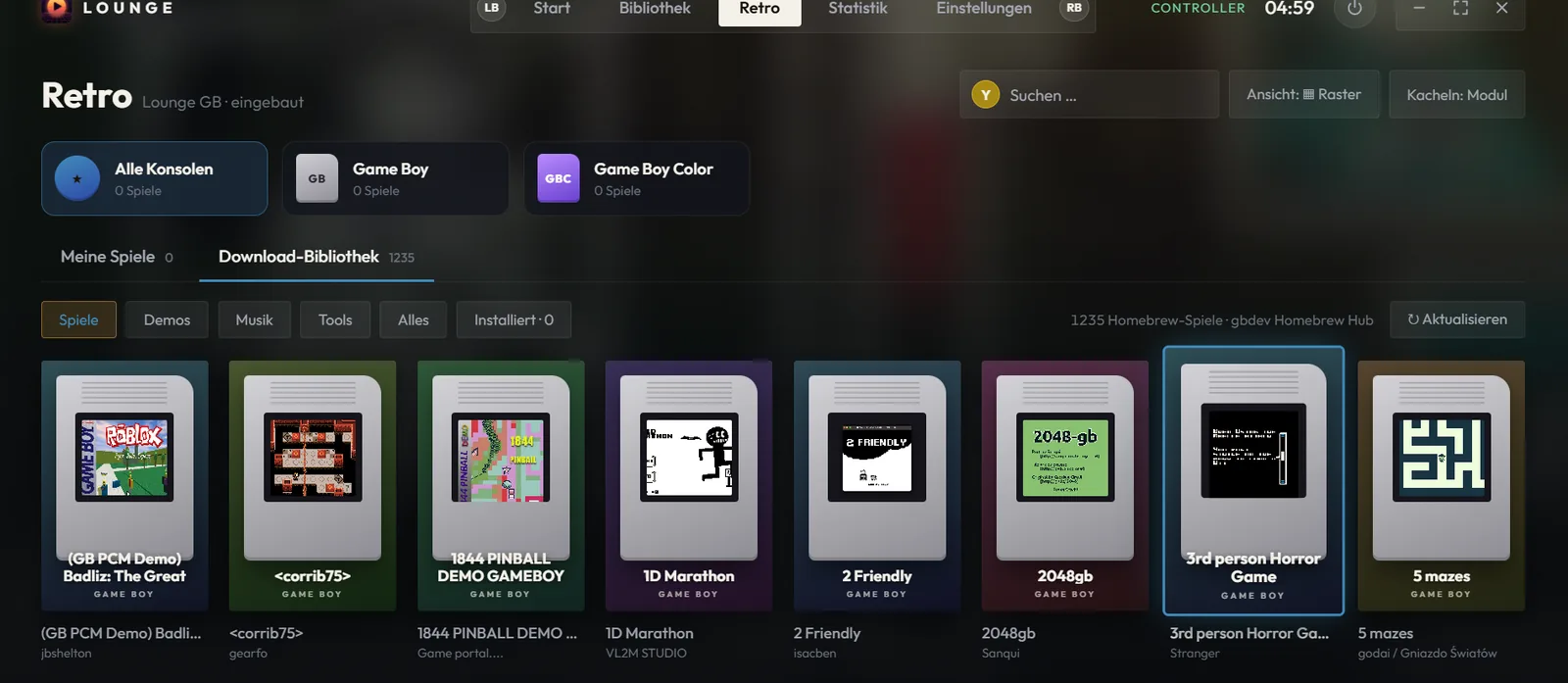 Download-Bibliothek mit Homebrew-Spielen